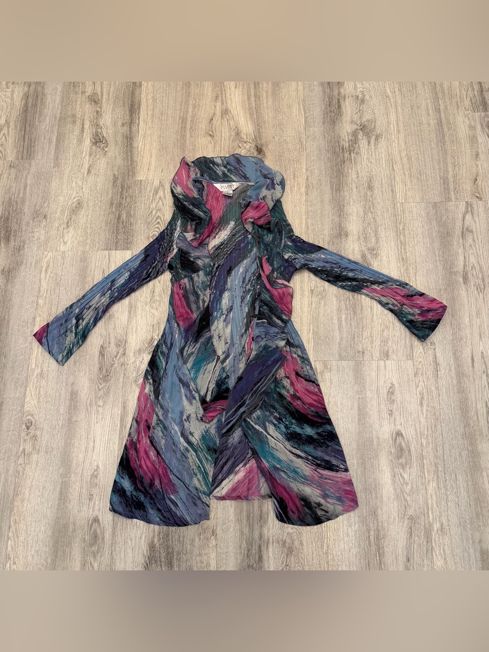 Allison Taylor Abstract‎ Watercolor Ruffle Duster Cardigan Size Medium